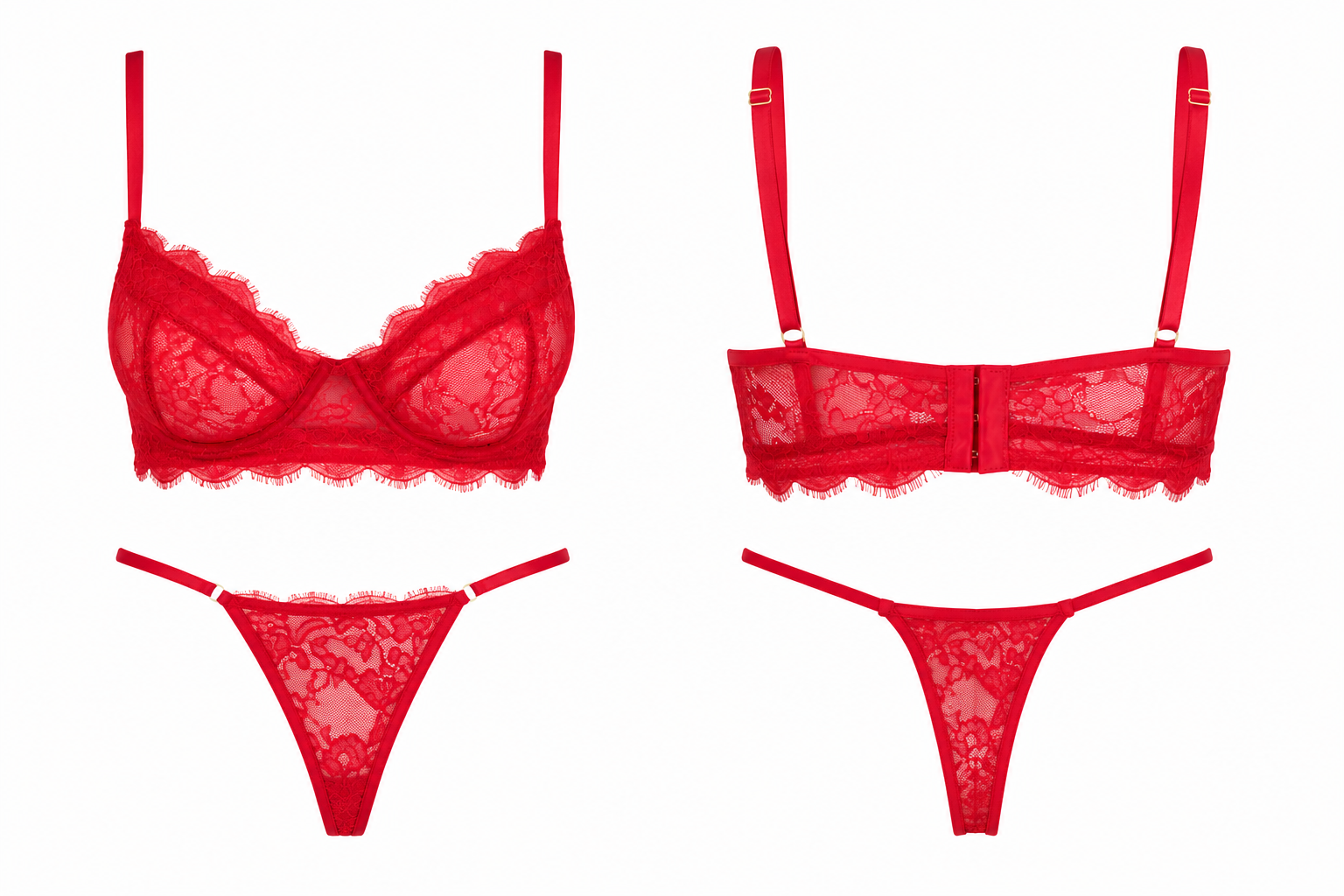 Conjunto  Com Aro Em Renda E Calcinha Regulagem Fernanda Vermelho